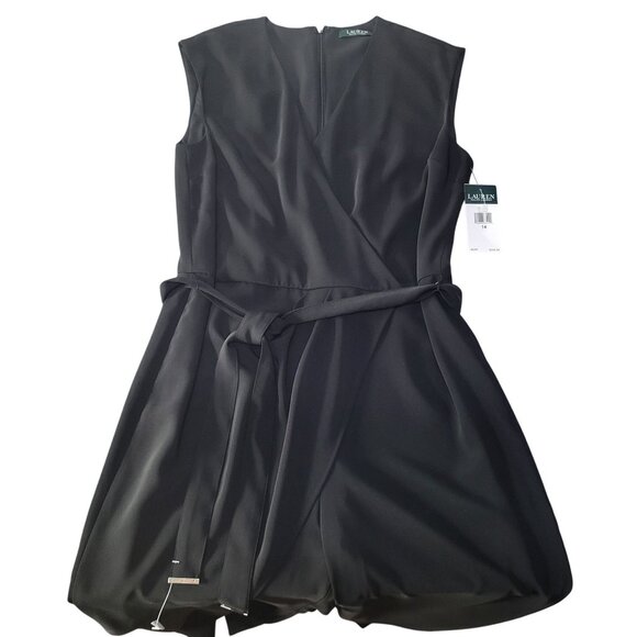 LAUREN RALPH LAUREN Womens SZ 14 Black Faux-Wrap Jumpsuit NWT MSRP $225 - Picture 3 of 12